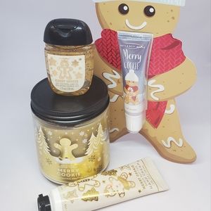 NEW Bath and Body Works Merry Cookie Gift Set Single Wick Candle, Lip Gloss, PB